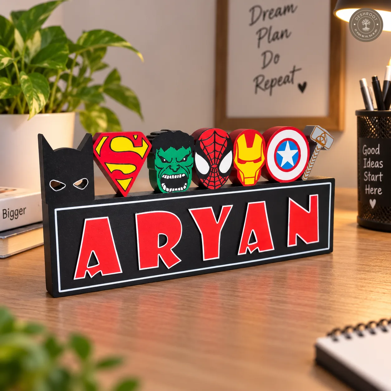 Free standing Superhero theme name sign block