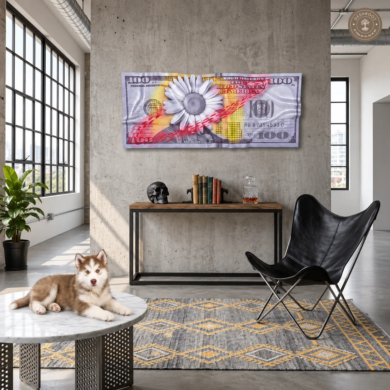 Bloom & Boom $100 Bill Wall Art | Floral Currency Pop Art for Modern Home & Office Décor