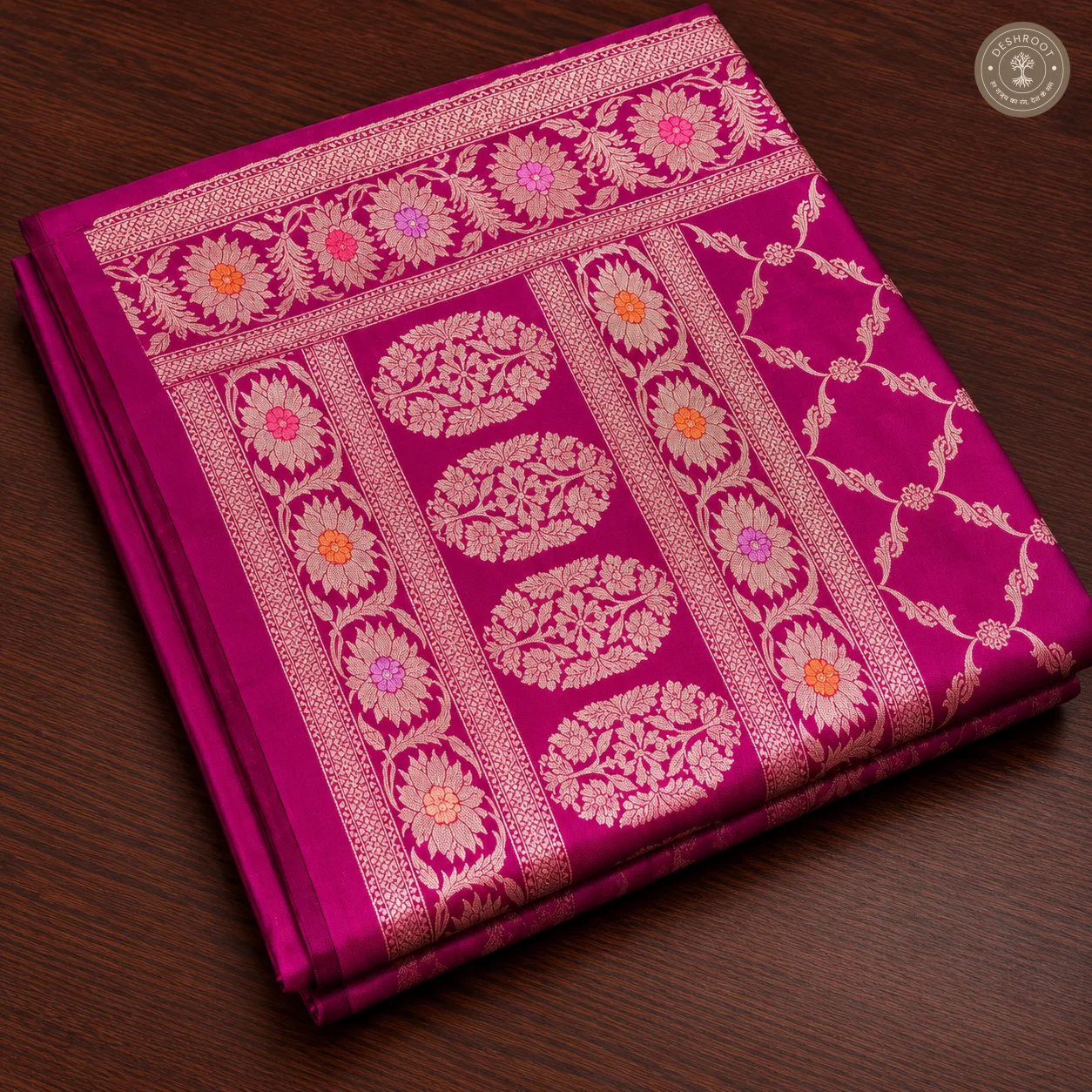 Chinya Silk Banarasi Dupatta – Rich Magenta Jaal with Intricate Floral Zari Weaving