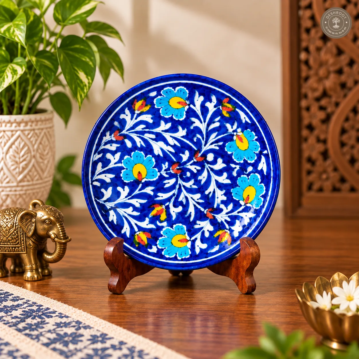 Handcrafted Jaipur Blue Pottery Decorative Ceramic Plate