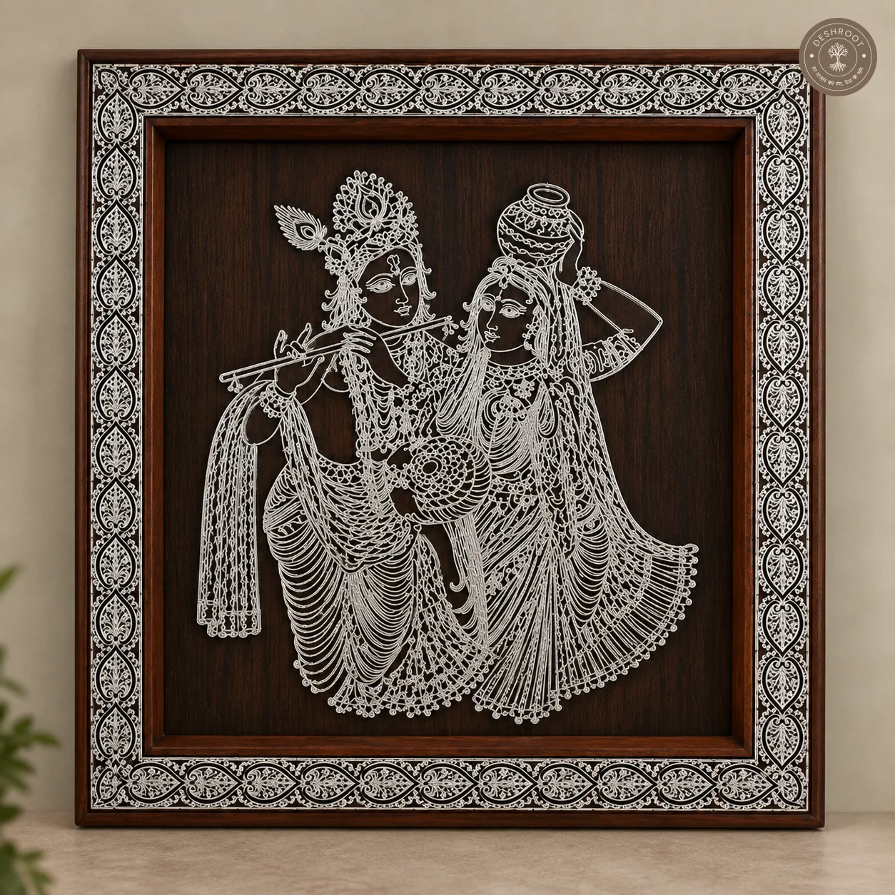 Divine Radha Krishna Handcrafted Wooden Wall Frame