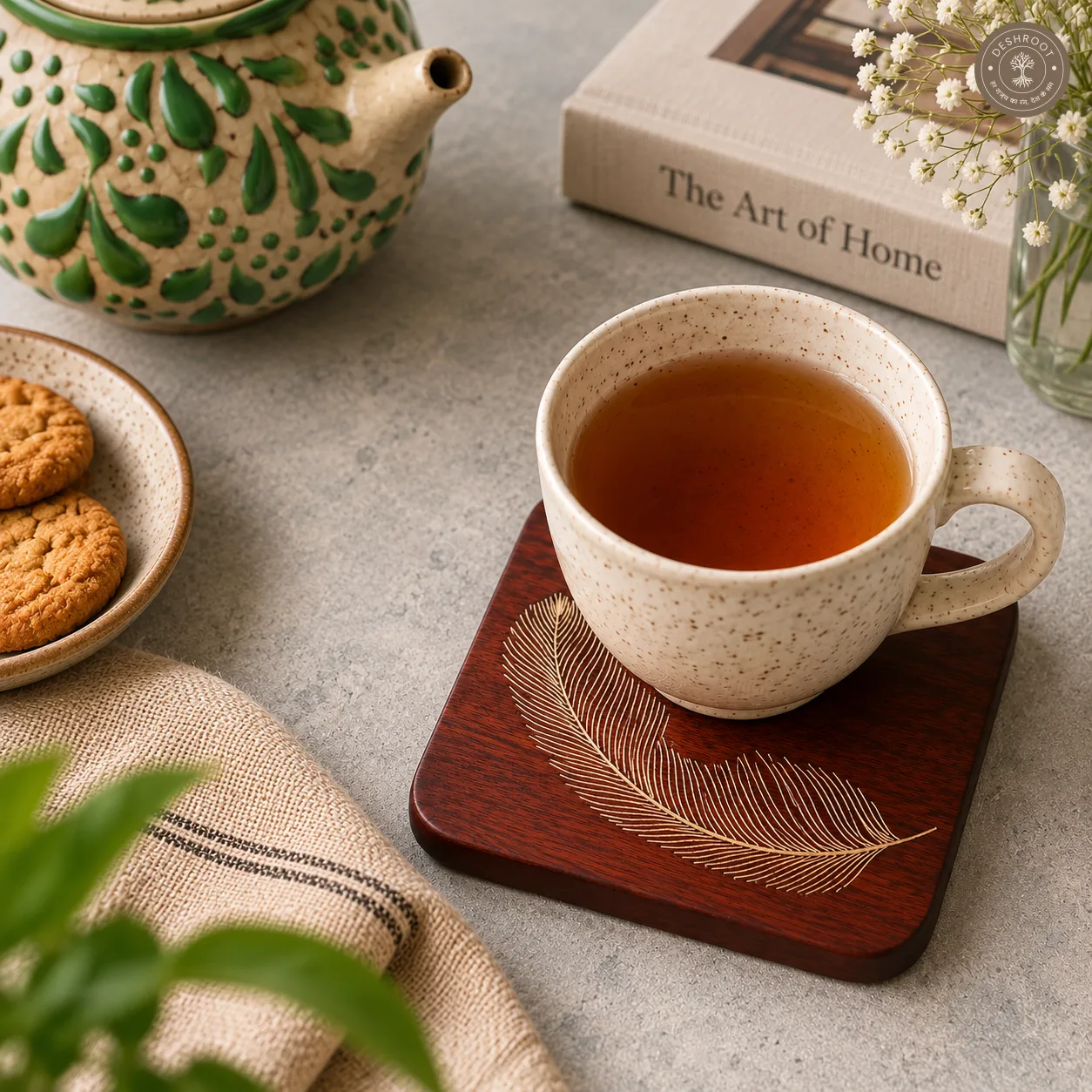 Feather Grace Handcrafted Wooden Coaster