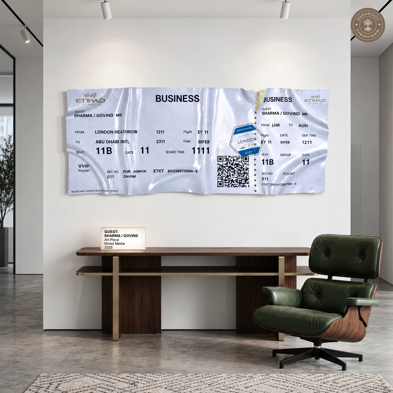 The Etihad Boarding Pass Wall Art | Luxury Abu Dhabi Travel Décor & Statement Art