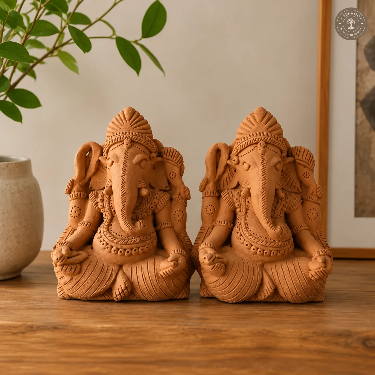 Rajasthani Handcrafted Terracotta Ganpati Sculpture (Pair)