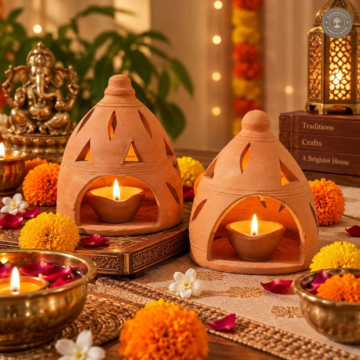 Terracotta Night Light Set of 2 – Handcrafted Clay Lanterns