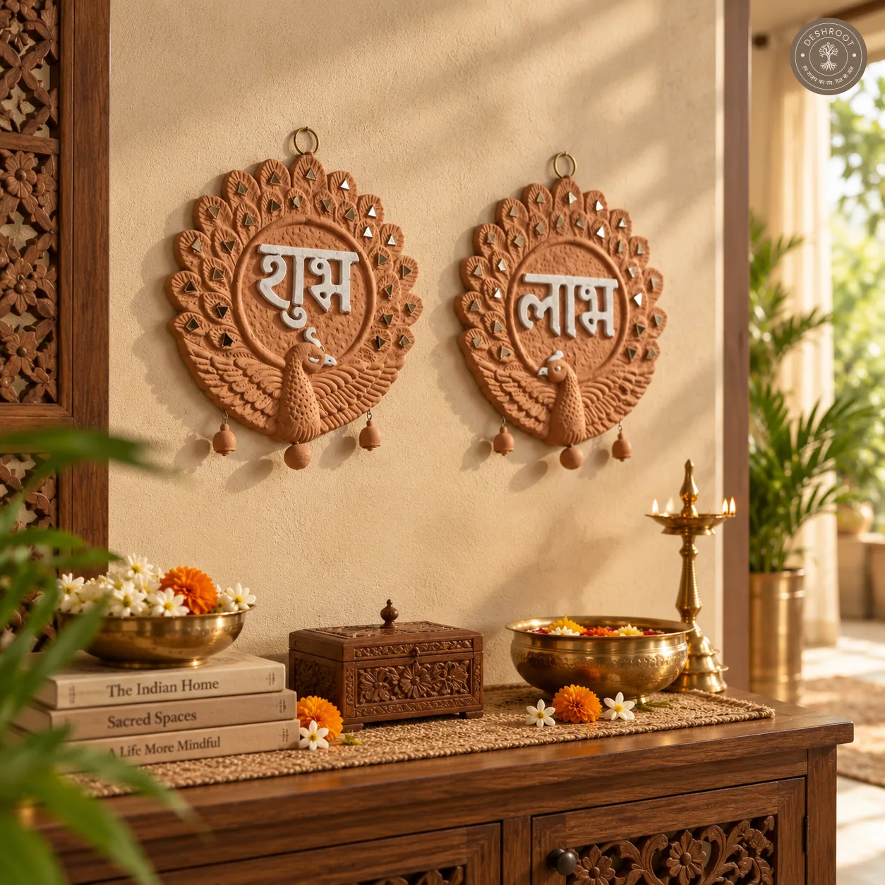 Shubh Labh Wall Plate Pair – Handcrafted Traditional Indian Décor