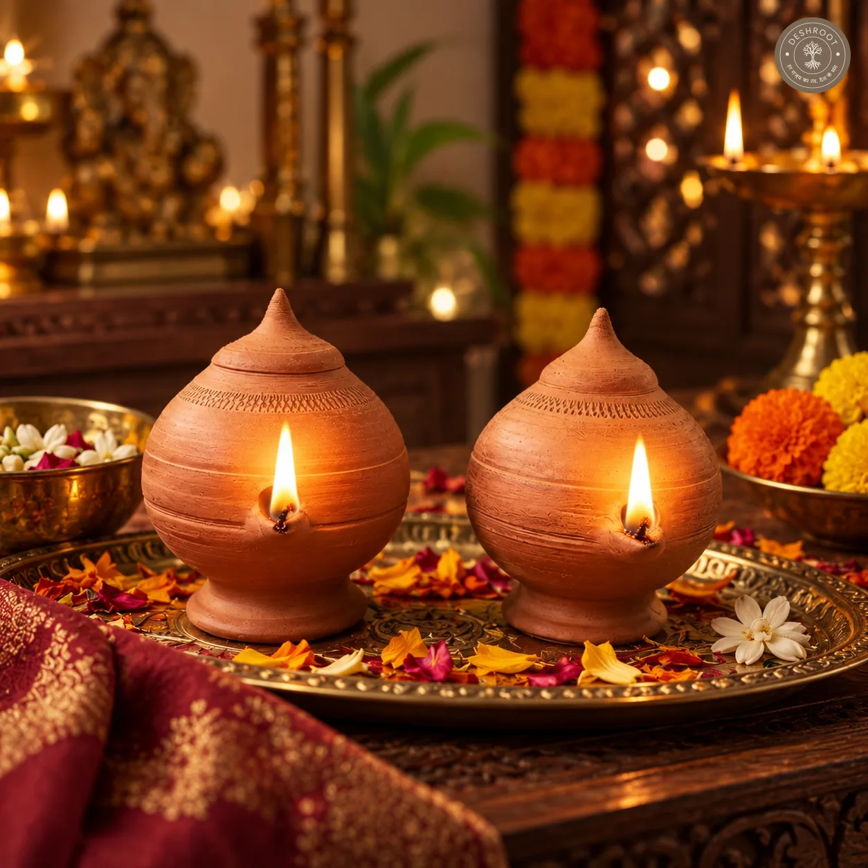 Terracotta Plain Magic Diya Set of 2 – Handcrafted Traditional Clay Diya
