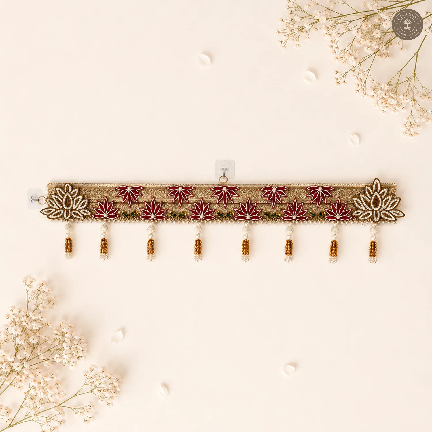 Elegant Red & Golden Lotus Bandhanwar