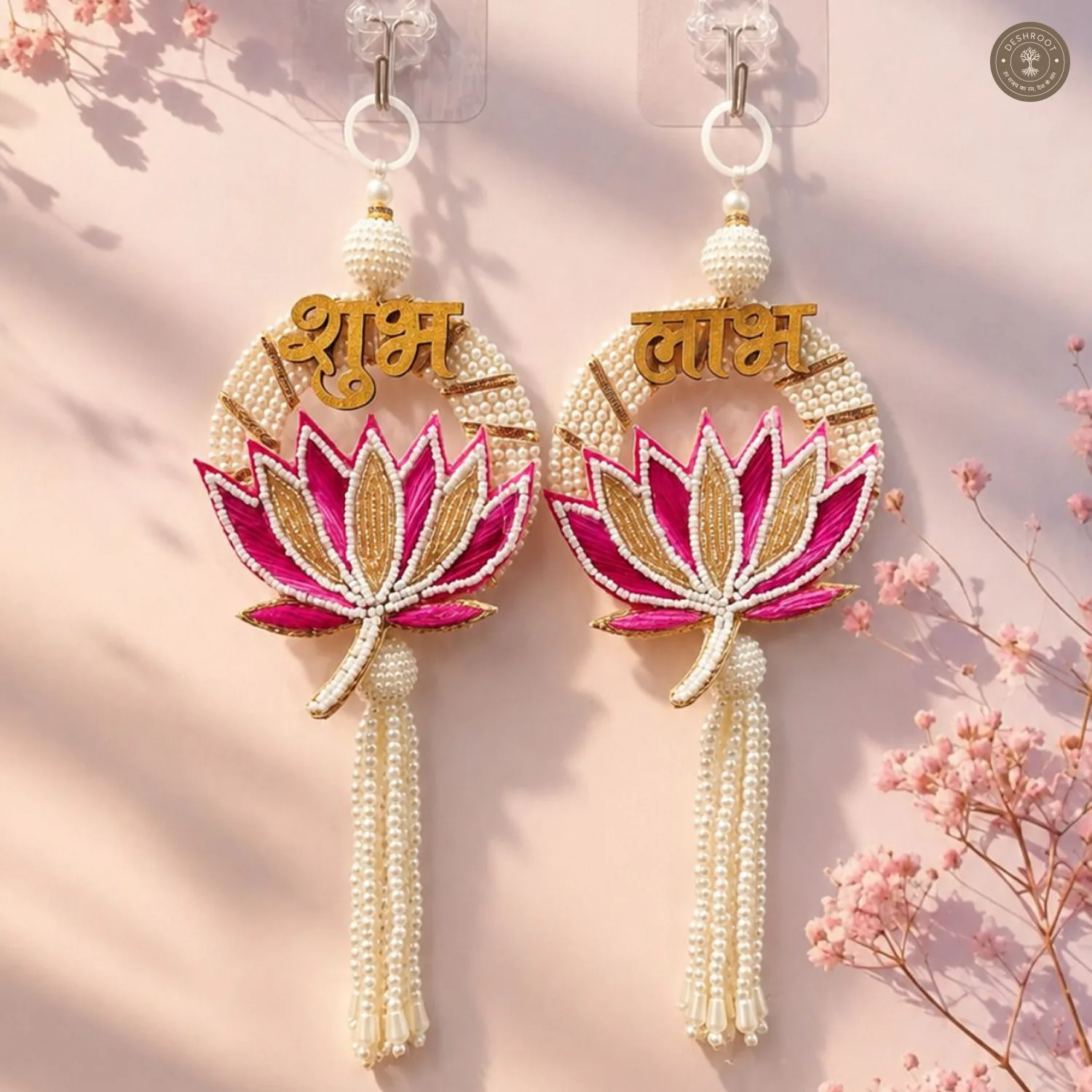 Pink Pearl Lotus Shubh Labh Wall Hanging