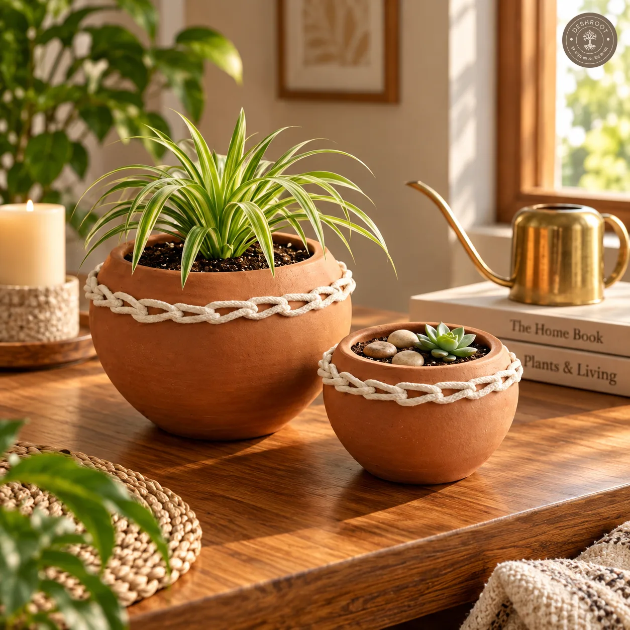 Terracotta Chain Planters Pair – Handcrafted Clay Planters with Decorative Chain Detailing
