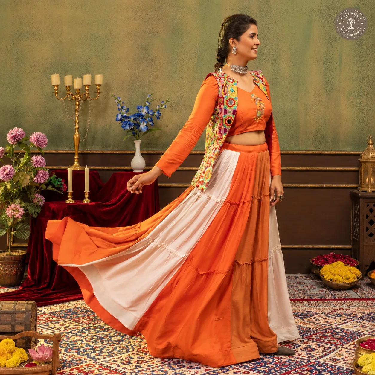 Pure Rayon Lehenga with Mirror Work Koti & Embroidered Blouse
