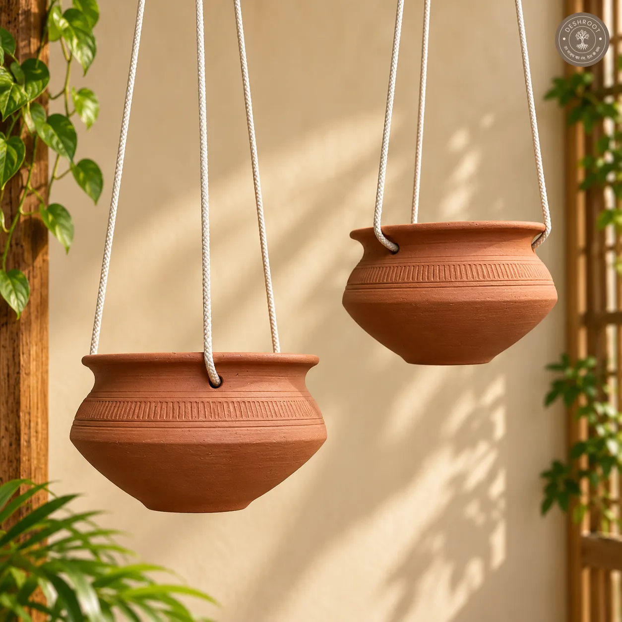 Terracotta Handi Planters Set of 2 – Handcrafted Hanging Clay Planters for Home & Garden Décor
