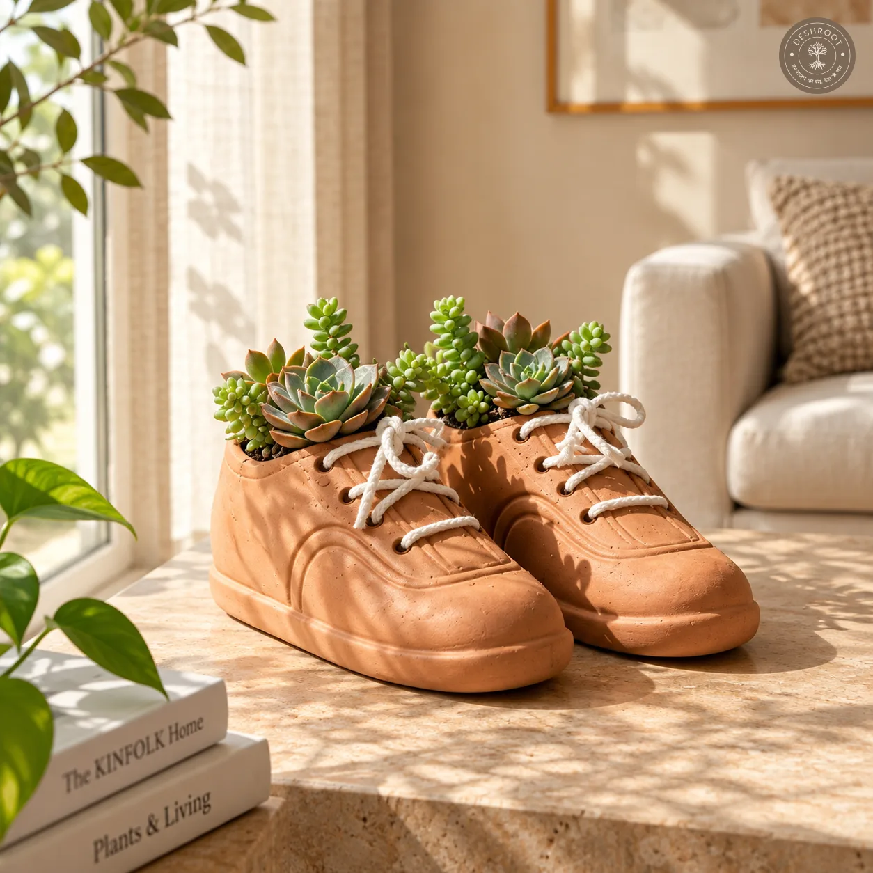 Terracotta Shoe Planter Set of 2 – Handcrafted Clay Shoe-Shaped Planters for Unique Home & Garden Décor