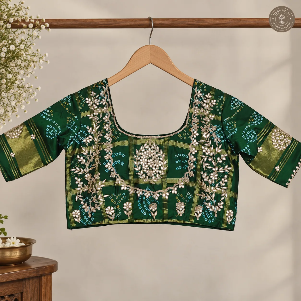 Emerald Green Model Silk Gota Patti Handwork Blouse