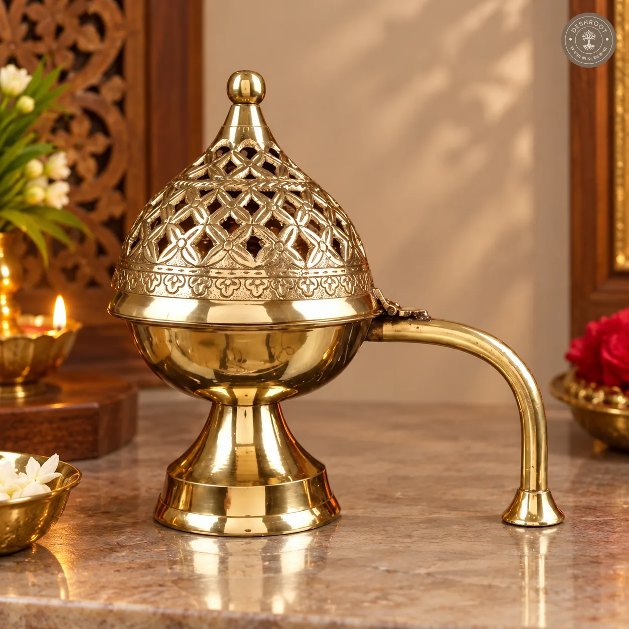 Traditional Brass Lobandan – Royal Pooja Incense Burner