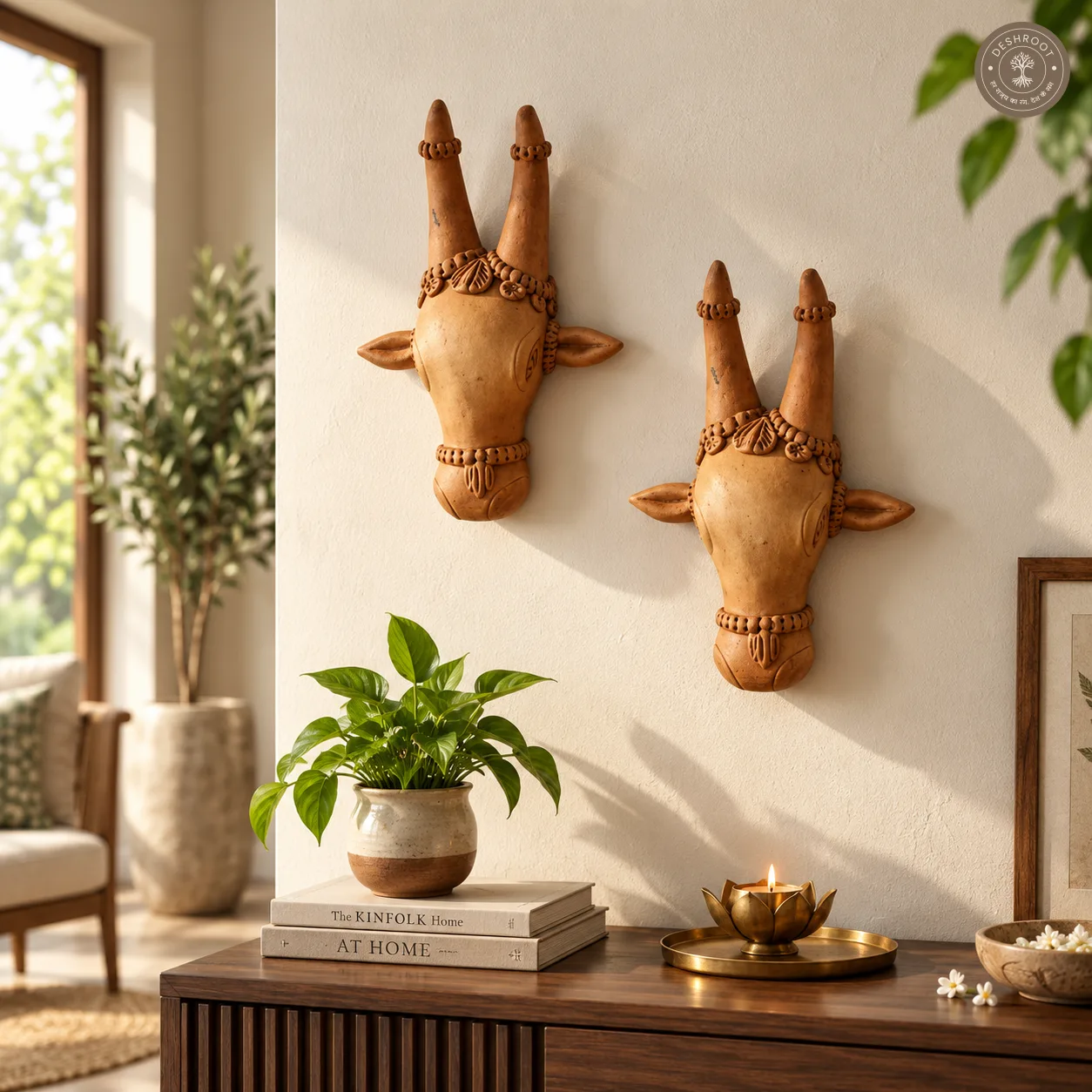 Terracotta Cow Head Wall Plate Set of 2