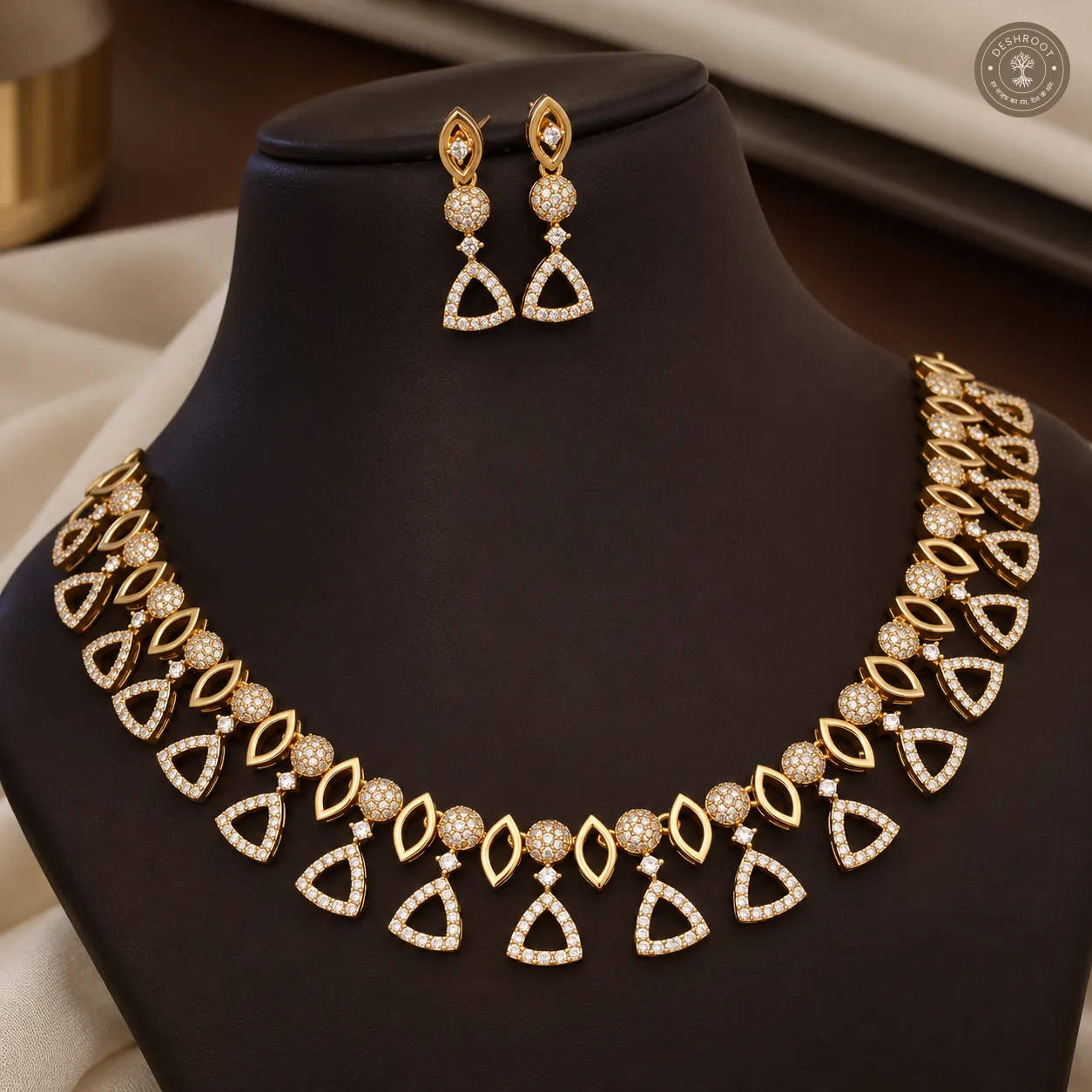 AD Stone Gold-Tone Necklace Set with Matching Earrings