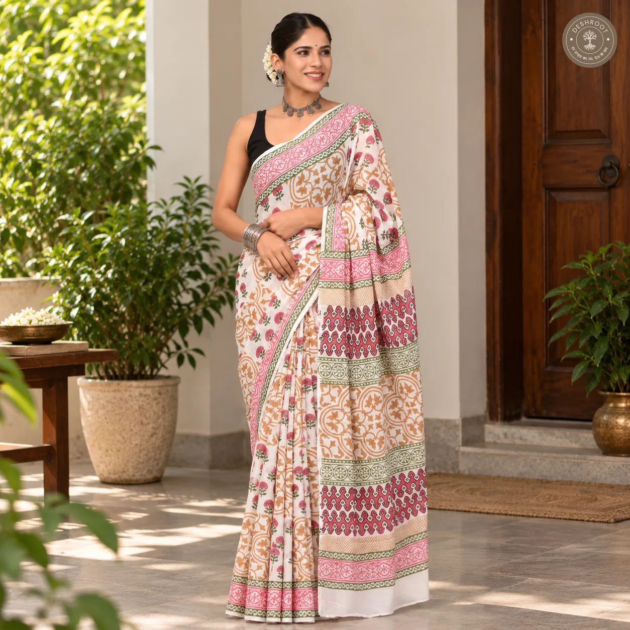 Gulnaar Heritage Hand Block Printed Mal Cotton Saree