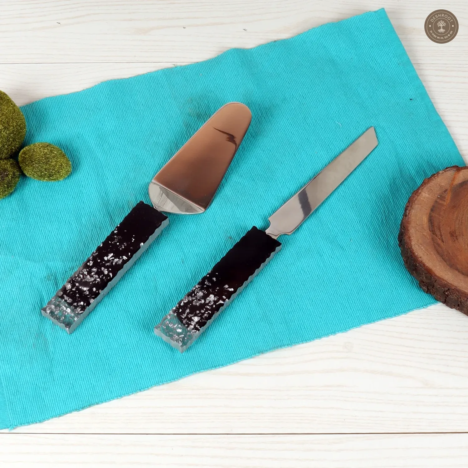 Black & Silver Cake Knife & Server Set of 2