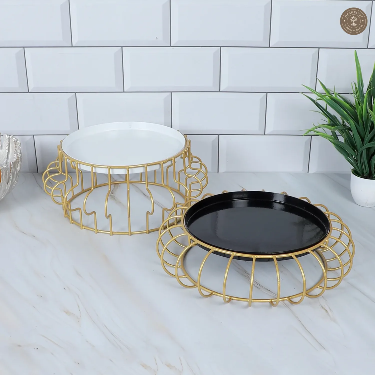Black & White Round Wired Buffet Platter Set of 2
