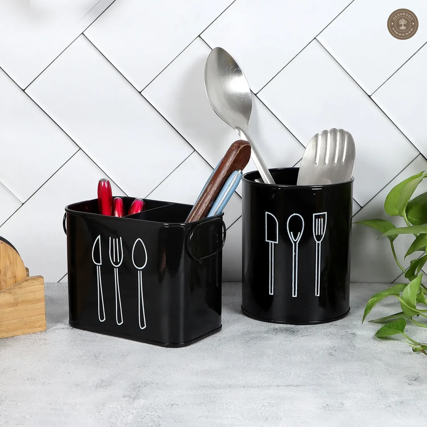 Black Cutlery Stand Set of 2