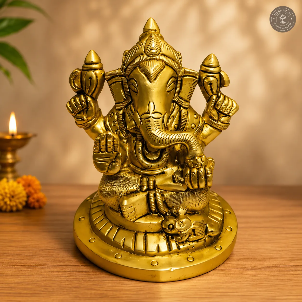 Handcrafted Brass Lord Ganesha Idol – 500 gm Traditional Ganesh Murti with Intricate Detailing for Pooja Room, Home Temple, Office & Festive Décor