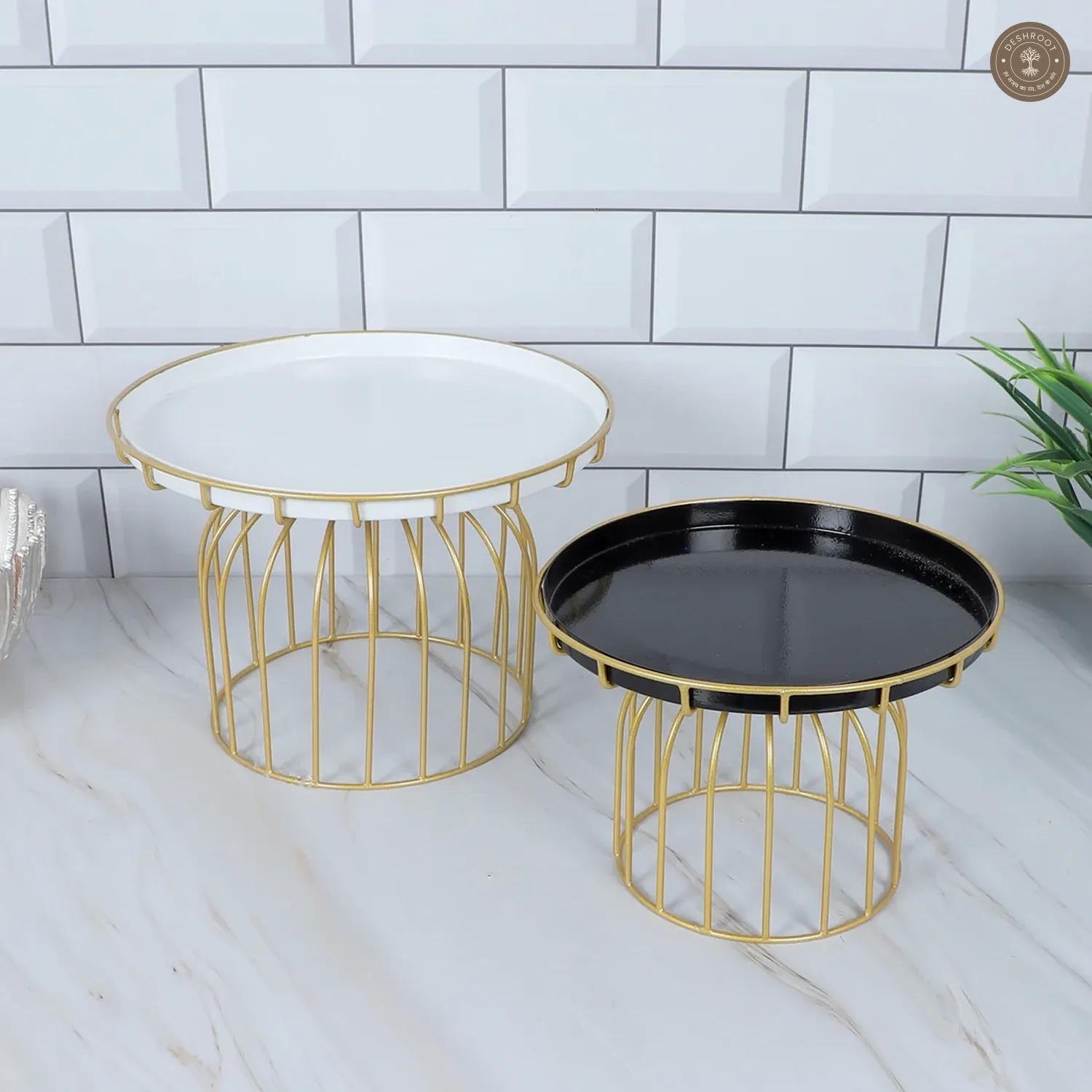 Black White & Gold Wired Cake Platter Set of 2