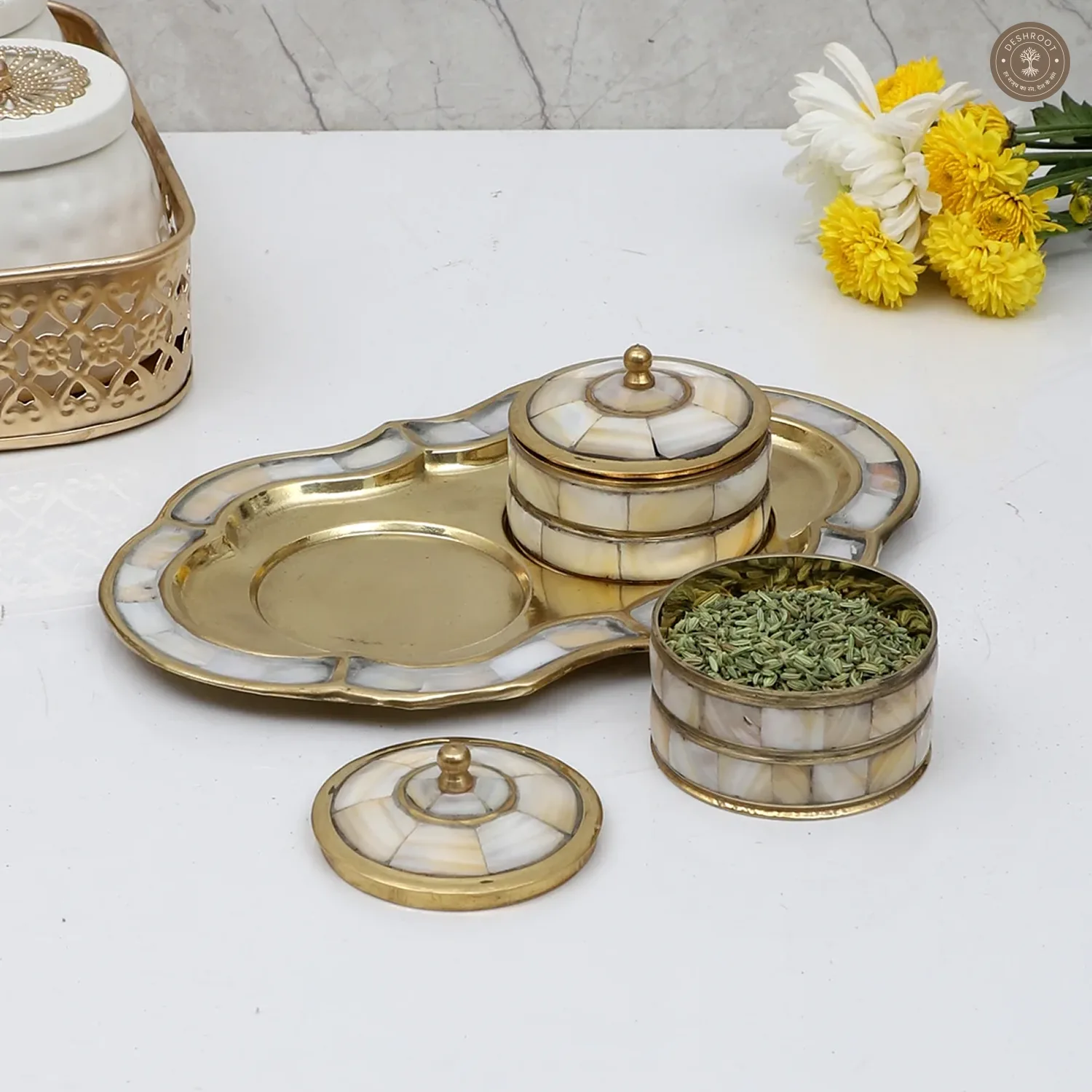 Brass & MOP Supari Box Set
