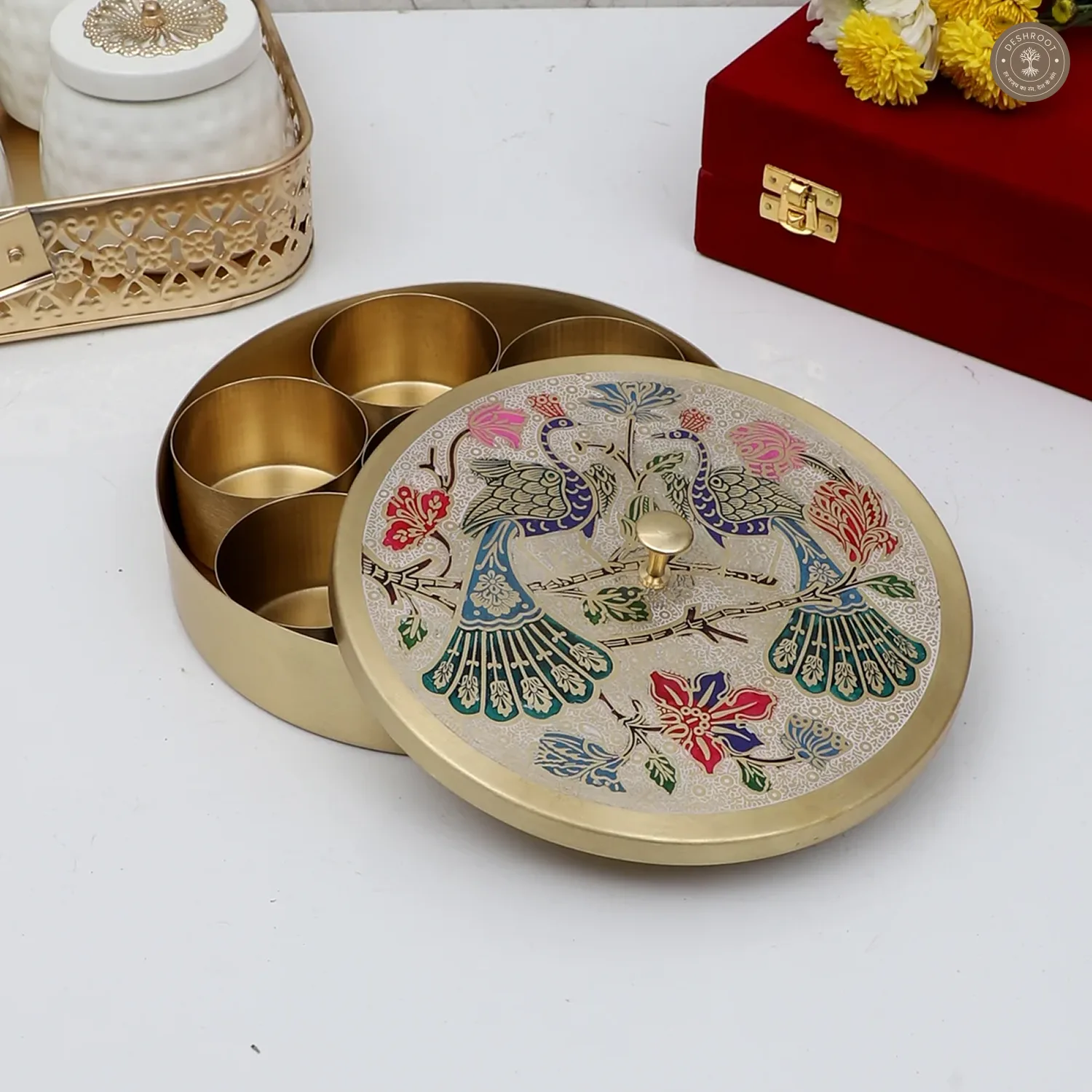 Colored Brass Masala Box Set