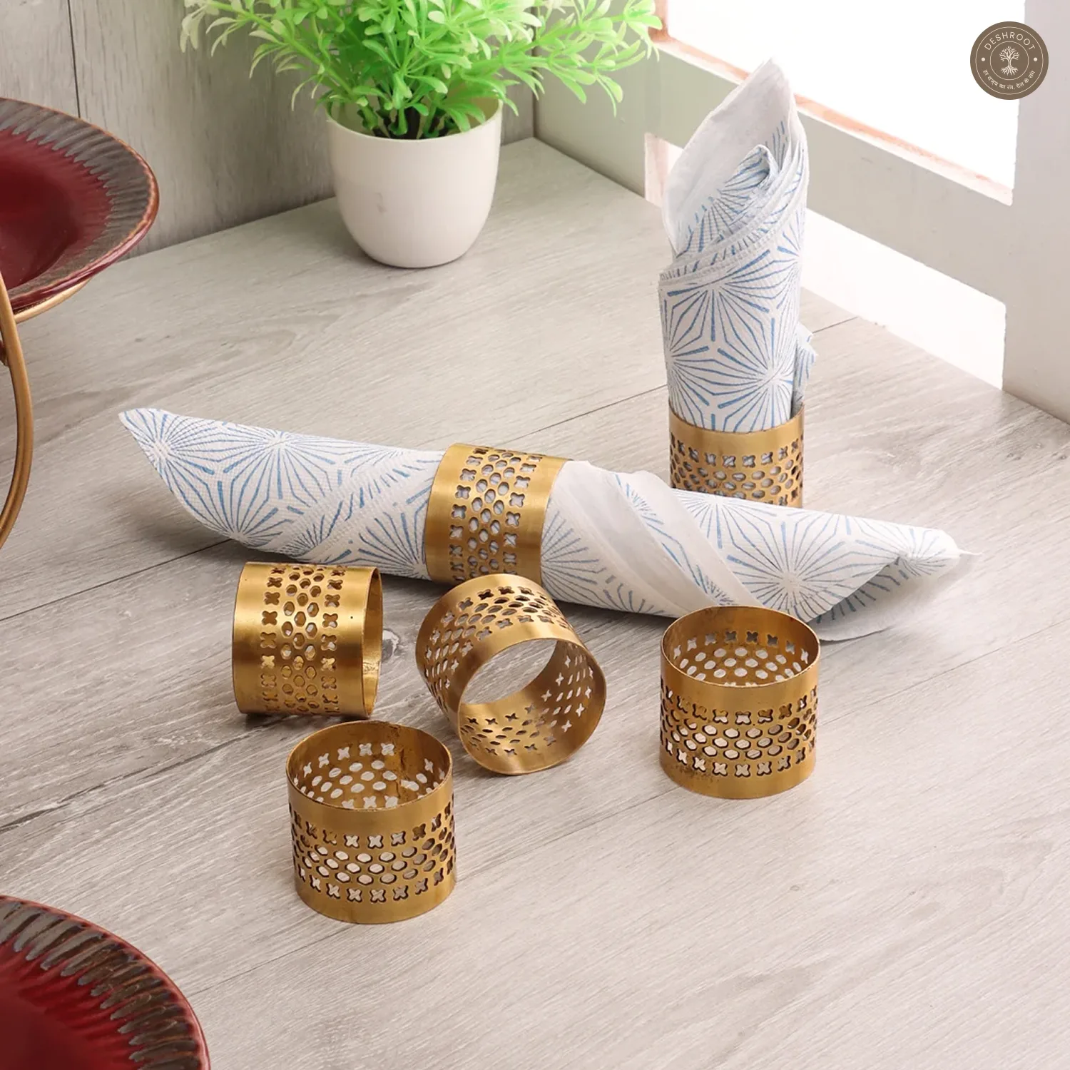 Gold Etching Napkin RIng Set of 6