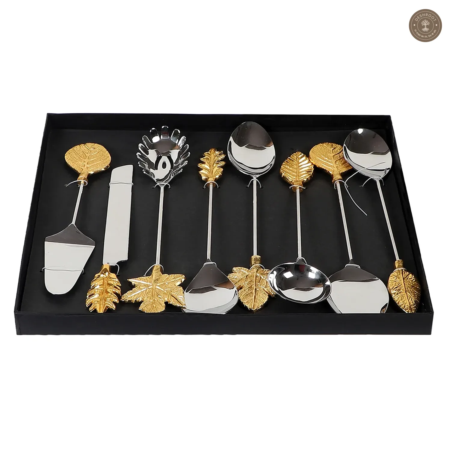 Gold Leaf & Silver Steel Serving Set of 8