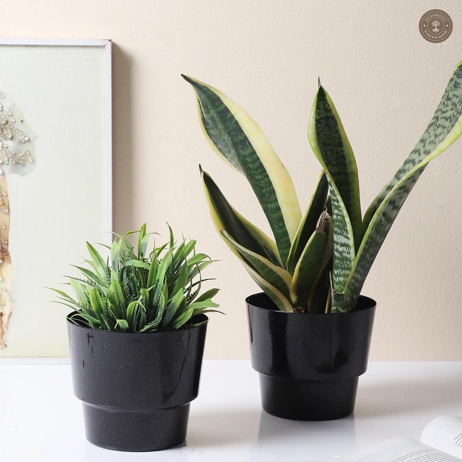 Black Glossy Table Top Planter Set of 2