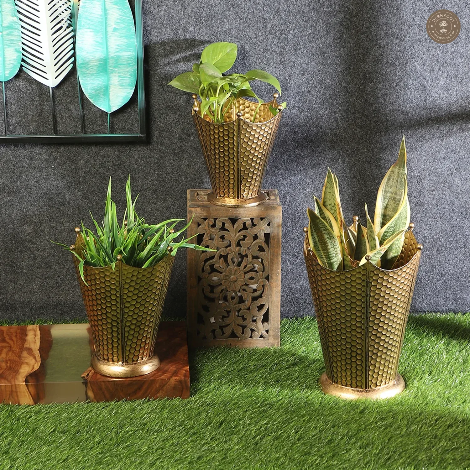 Gold FLower Pot Planter Set of 3