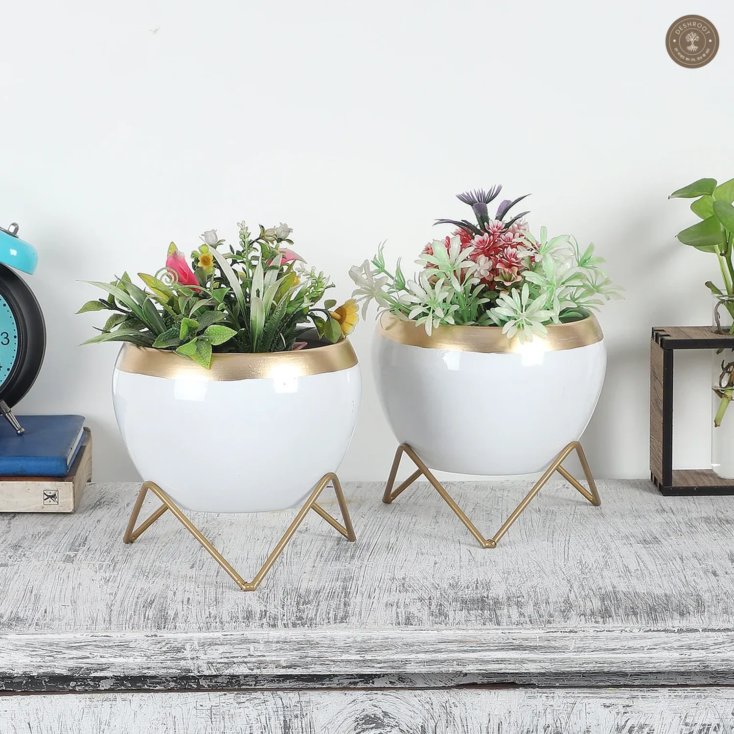 White Apple Planter Set of 2