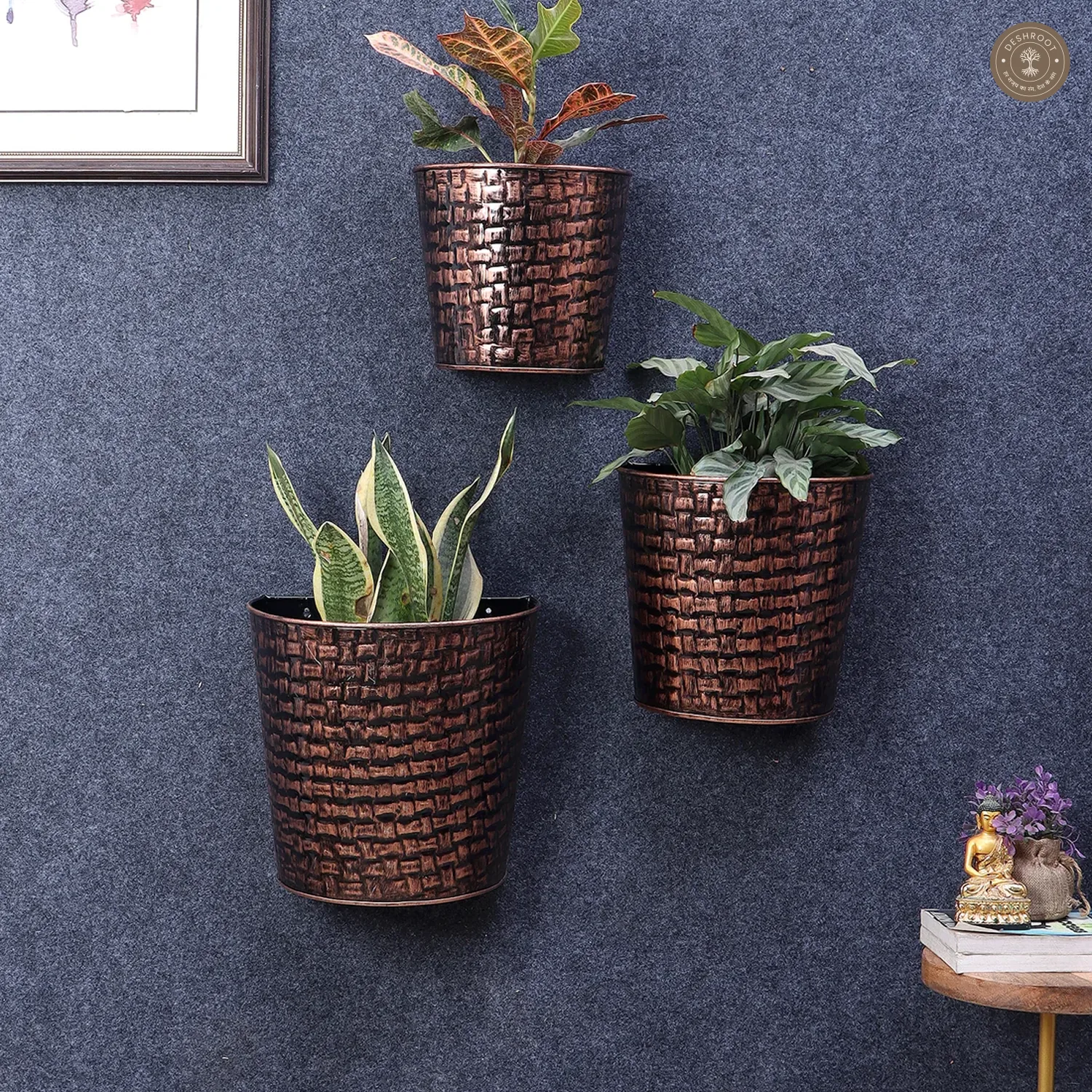 Copper & Black Hammred Wall Planter Set of 3