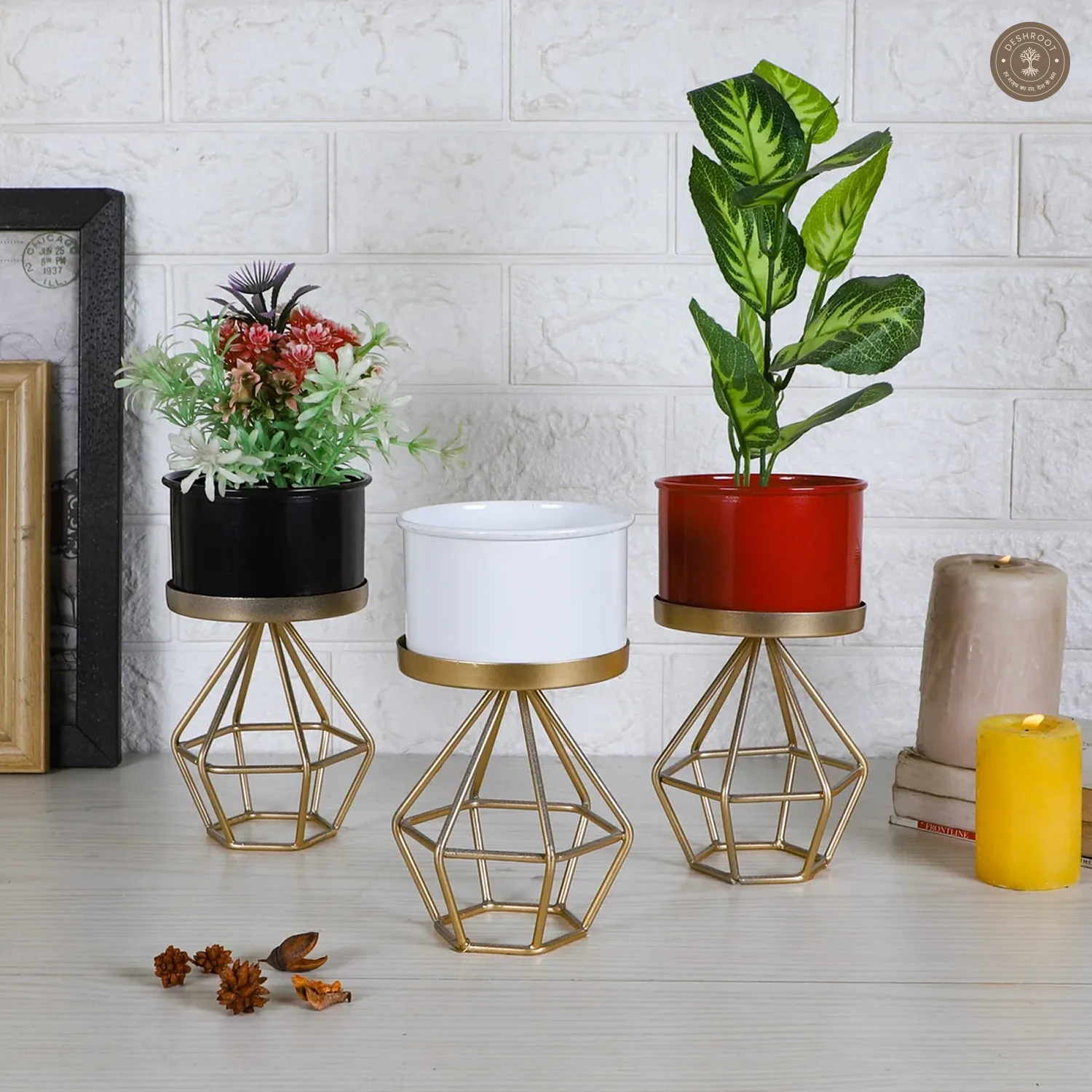 Diamond Metal Planter Set of 3