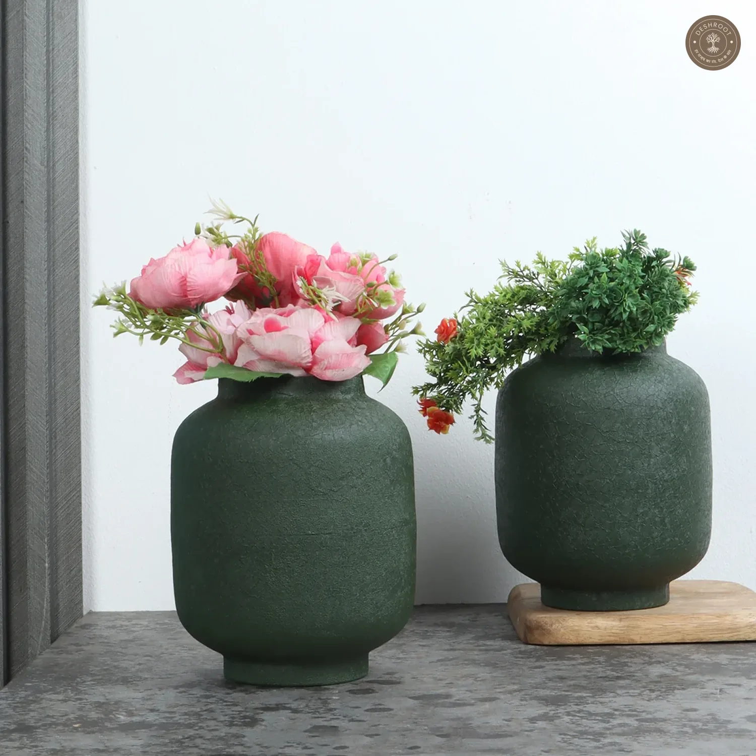 Green Textured Flower Pot Set of 2