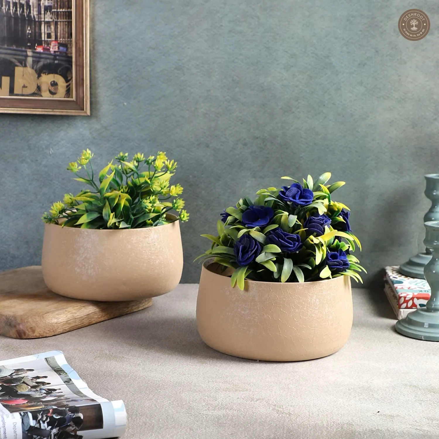 Biege Bowl Textured Planter Set of 2