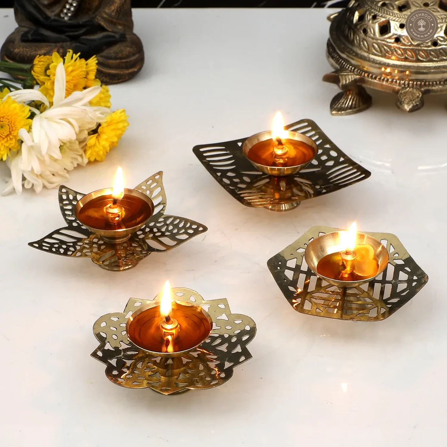 Brass Etching Gold Dia Set of 4