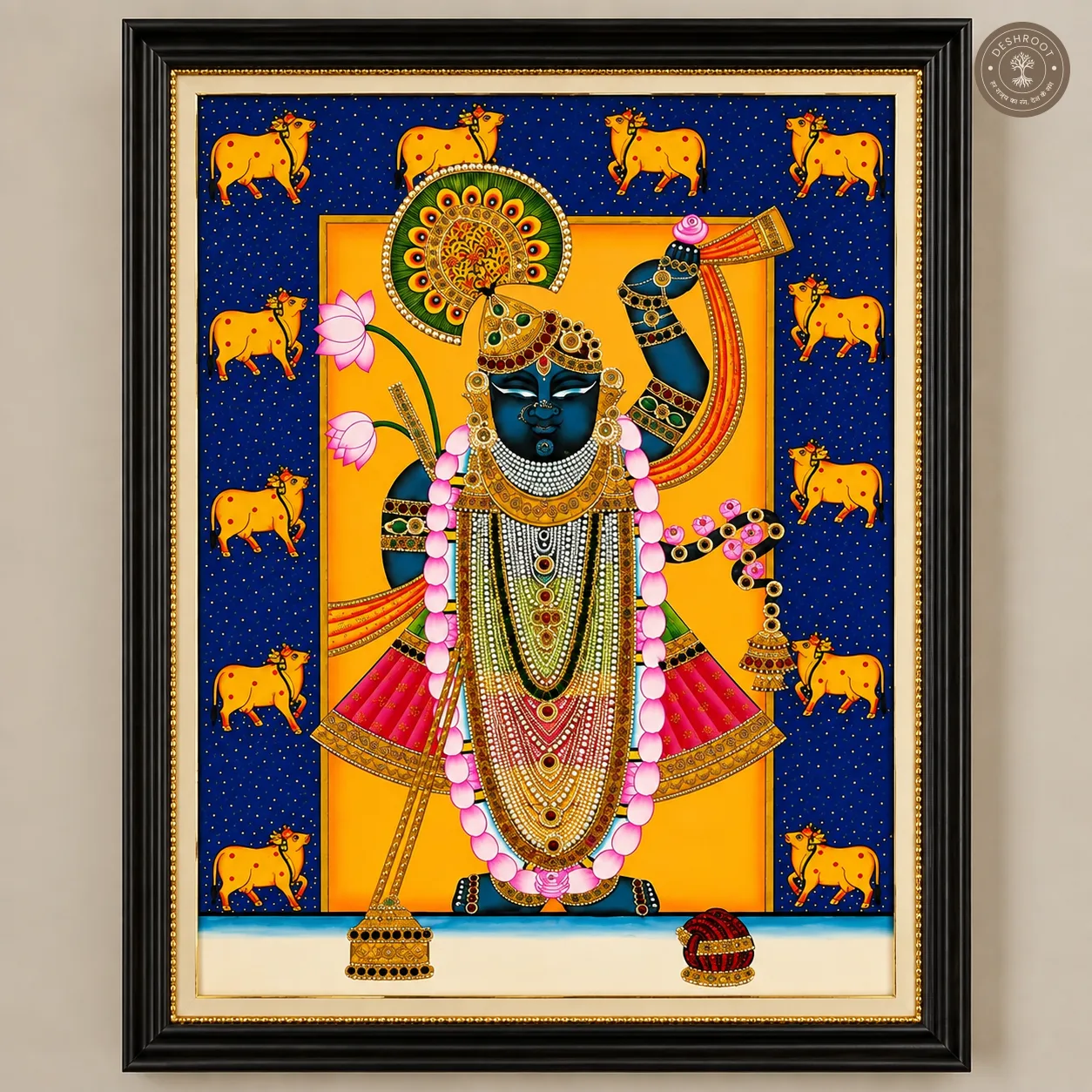 Shrinathji Pichwai Painting with Sacred Cow Motifs