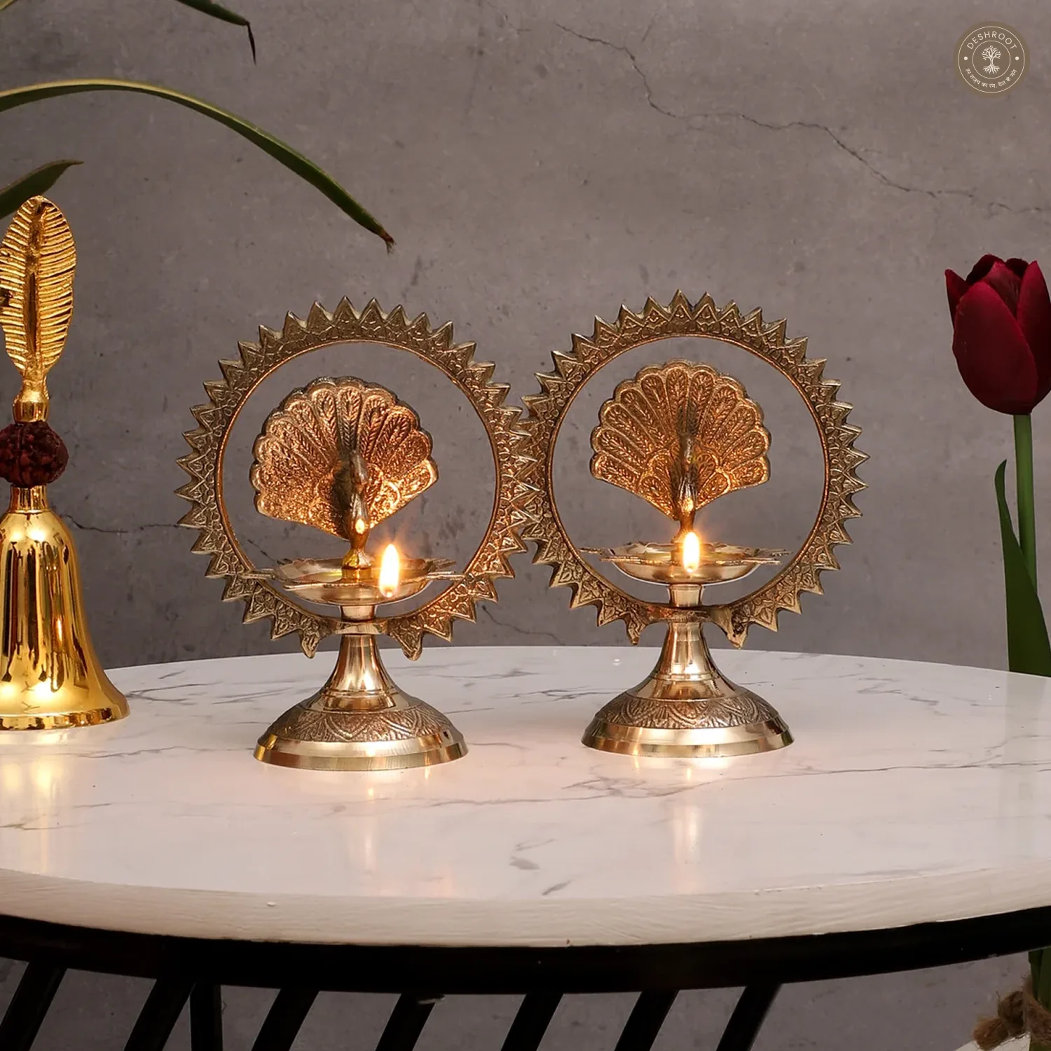 Peacock Brass Kerela Deepak Set of 2