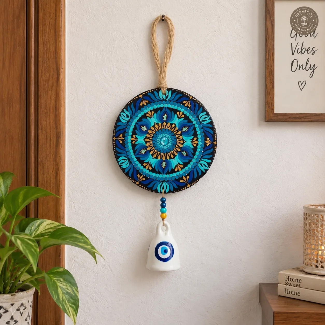 Ocean Aura Handcrafted Dot Mandala Bell Wall Hanging