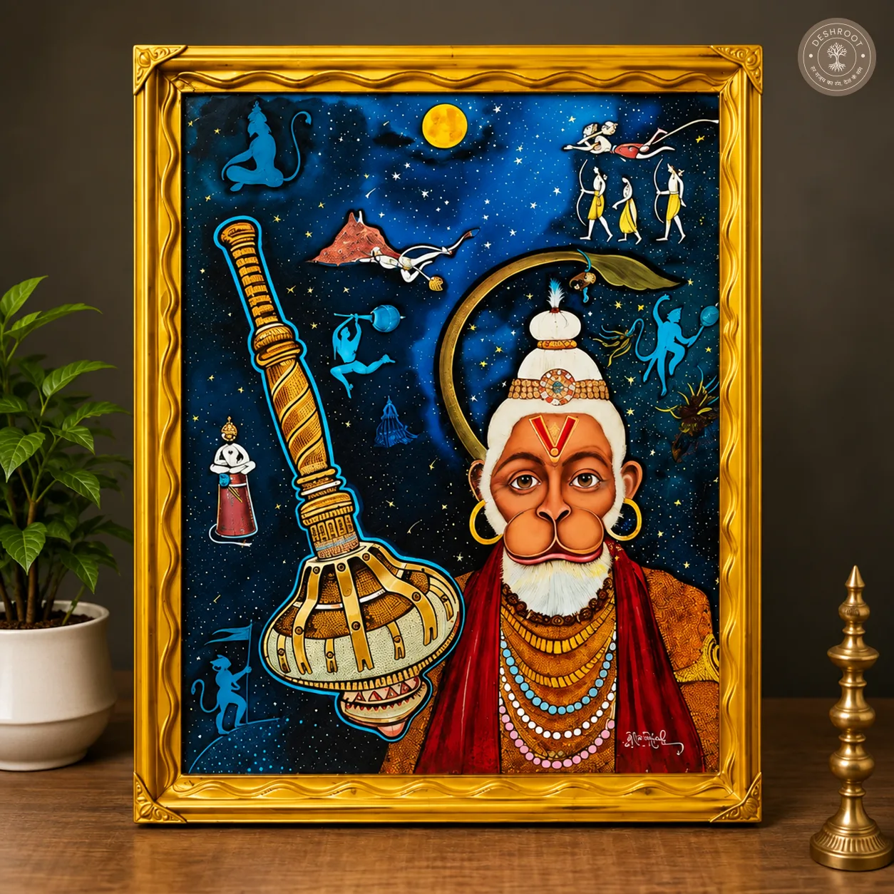 Divine Lord Hanuman Folk Art Painting