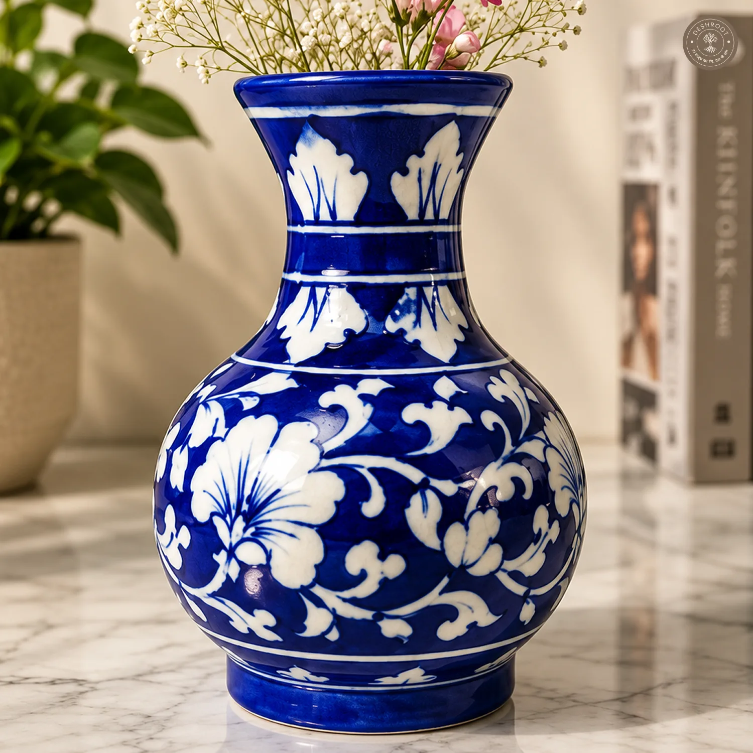 Handcrafted Jaipur Blue Pottery Ceramic Flower Vase