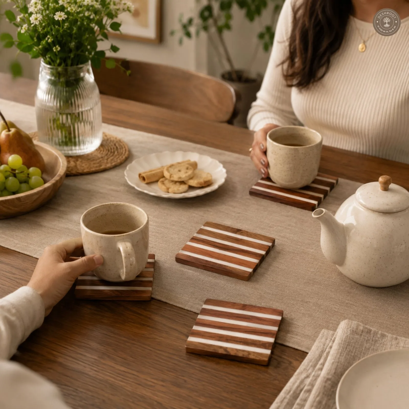Linear Stripe Wooden & Resin Coaster