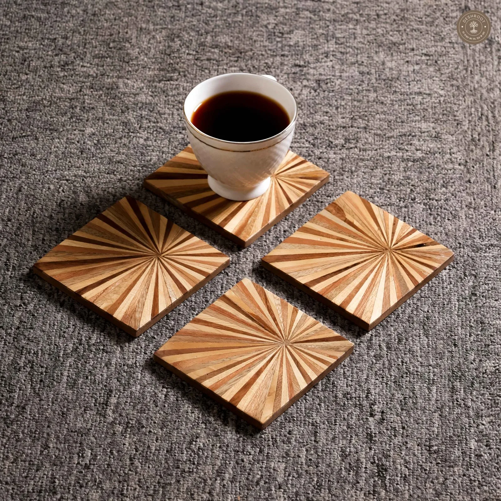 Sunburst Inlay Wooden MDF Coaster