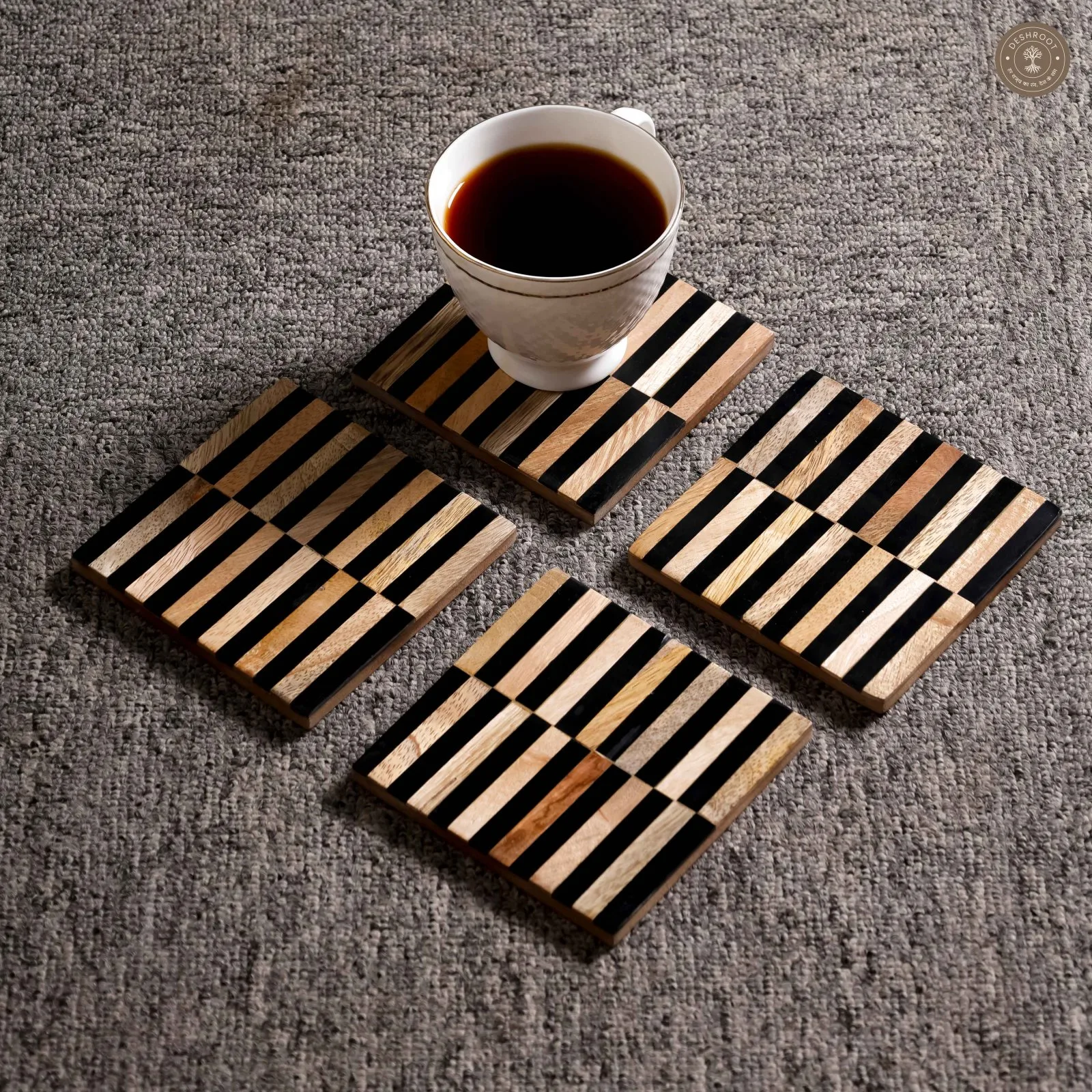 Striped Resin Inlay Wooden Coaster