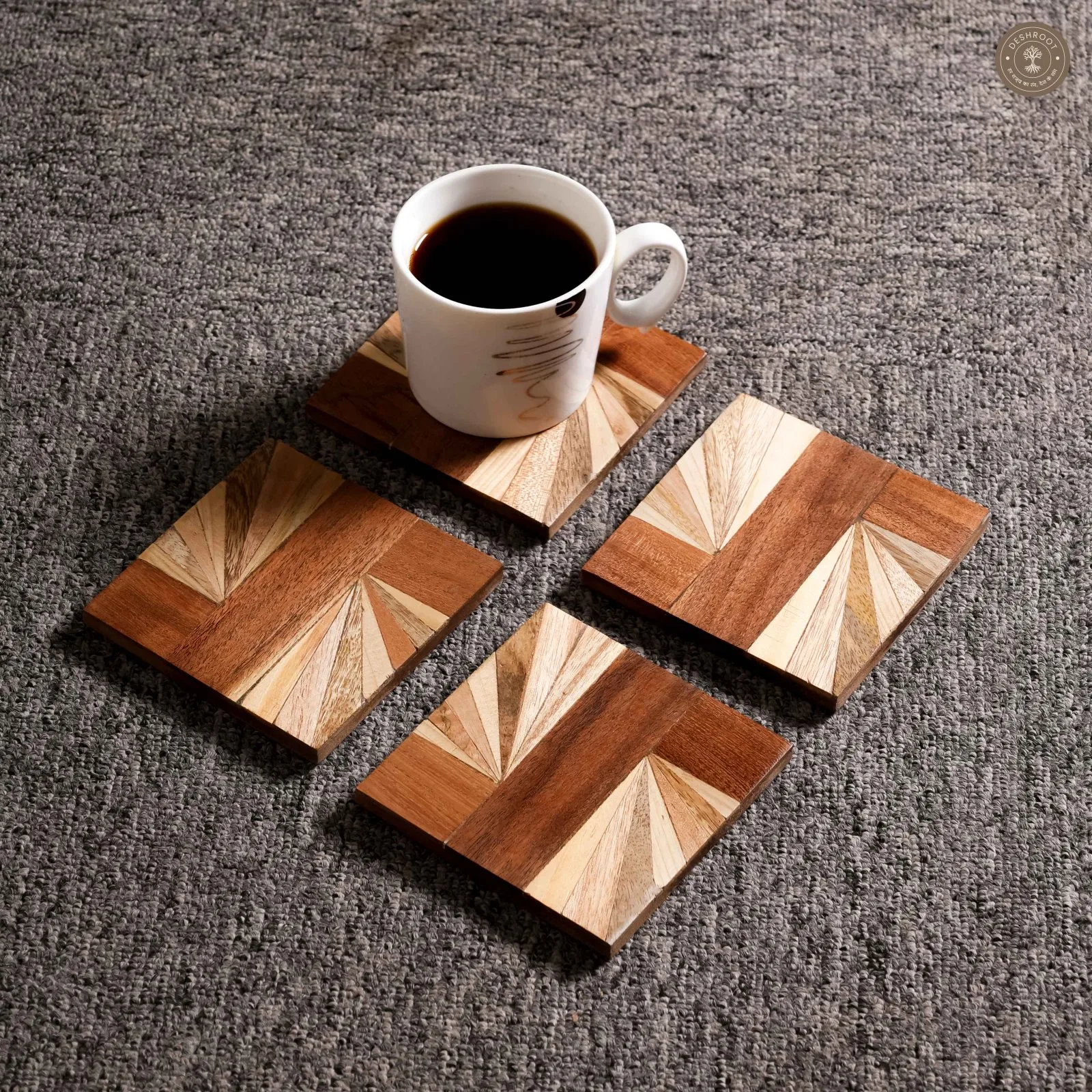 Dual Sunray Inlay Wooden MDF Coaster