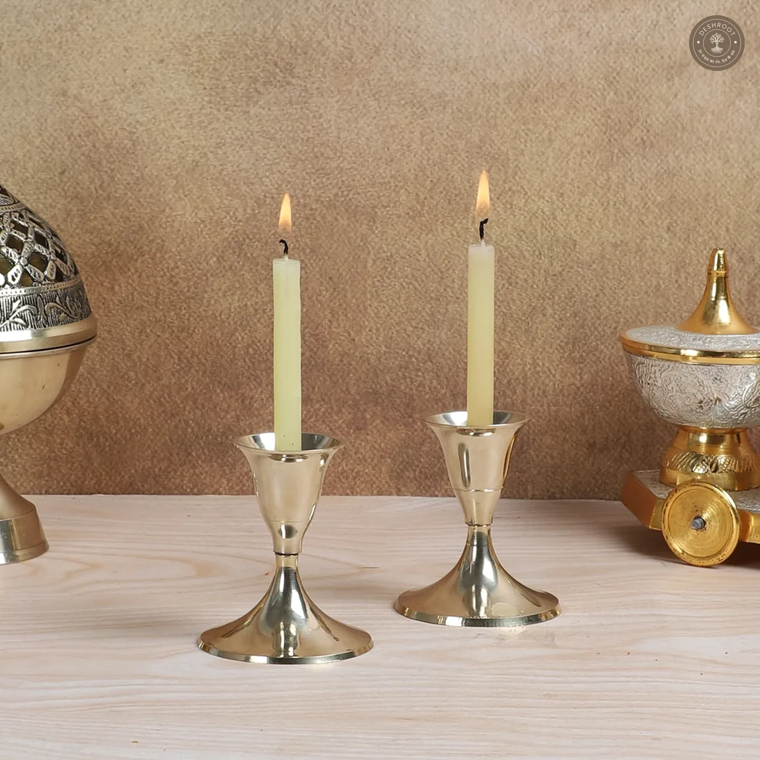 Small Brass Candle Stand Set of 2