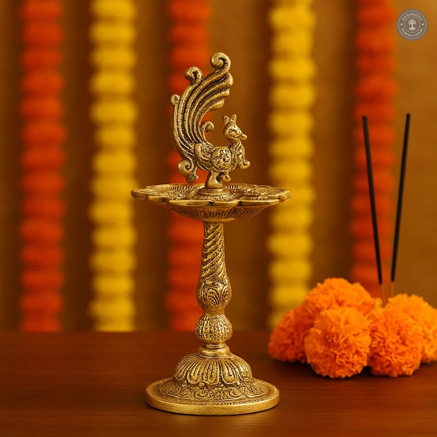 Gold Peacock Akhand Jyot Dia